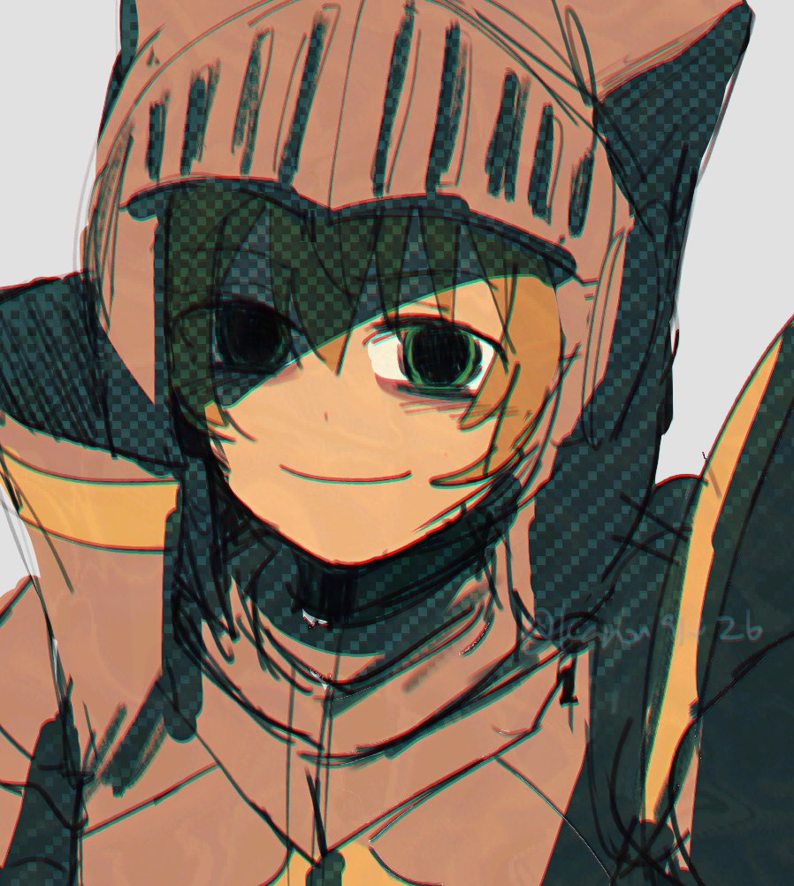 1girl, armor, artist_name, blonde_hair, closed_mouth, exhausted, false_smile, fate/grand_order
