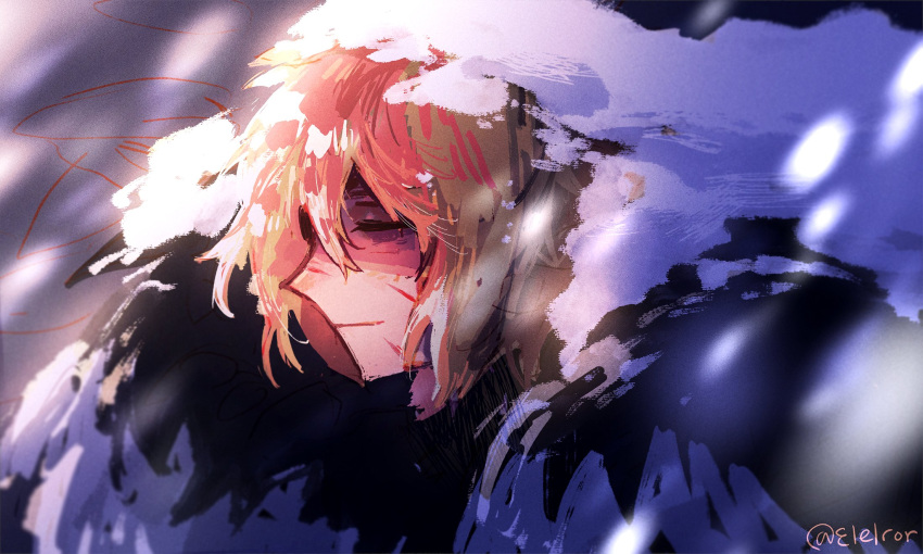 1boy, bags_under_eyes, black_fur, blonde_hair, closed_eyes, closed_mouth, dimitri_alexandre_blaiddyd, dimitri_alexandre_blaiddyd_(timeskip)