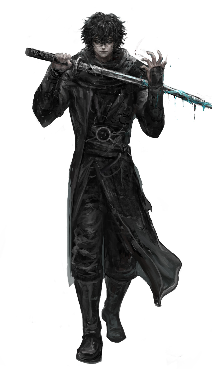 1boy, absurdres, alyssa120, bags_under_eyes, black_eyes, black_hair, black_robe, black_tunic