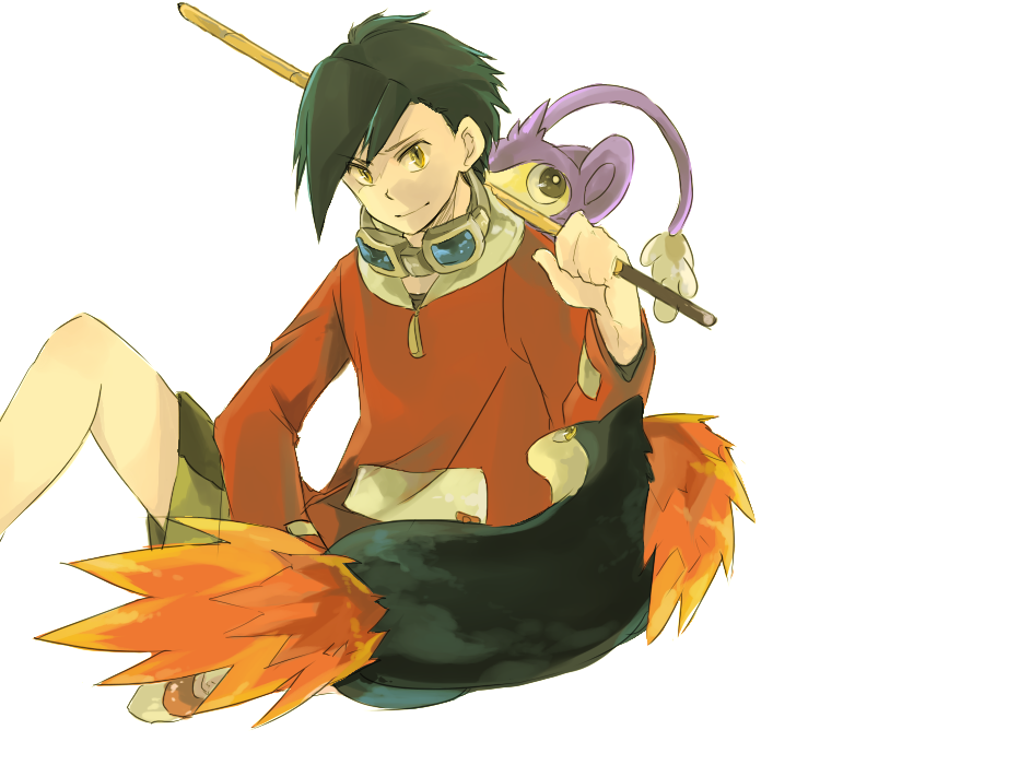 1boy, aipom, goggles, gold_(pokemon), goro_nyanko, male, pokemon, pokemon_(creature)