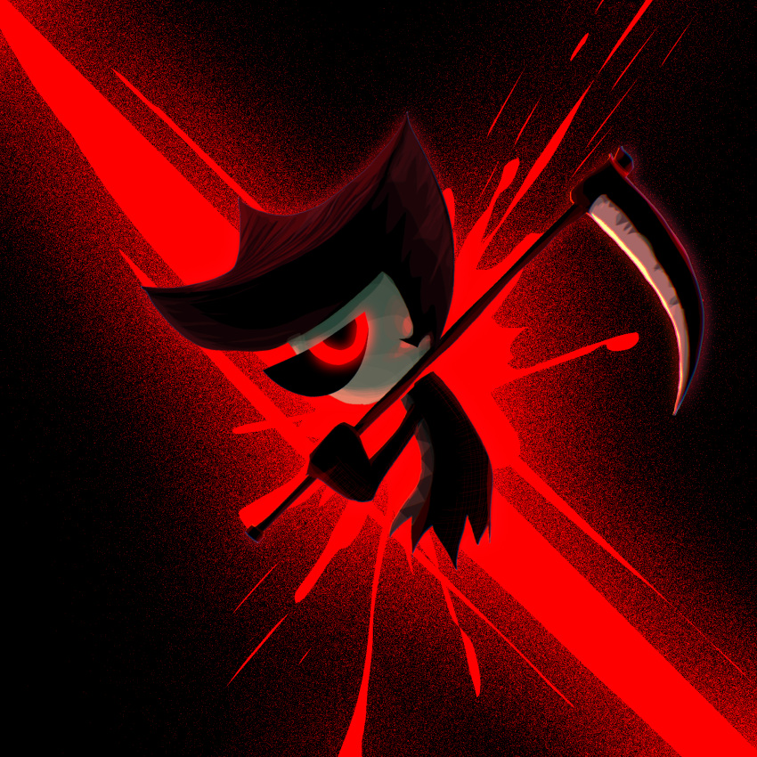 black_background, black_hair, black_sclera, colored_sclera, colored_skin, commentary_request, fiend_(miitopia), full_body
