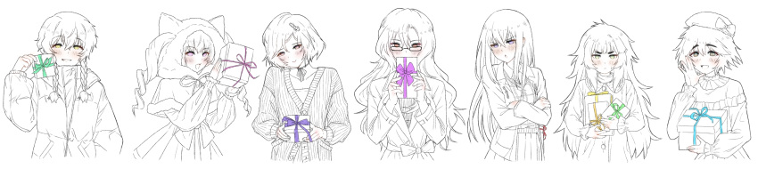 1boy, 6+girls, :<, :3, :d, :o, akiha_rumiho, amane_suzuha