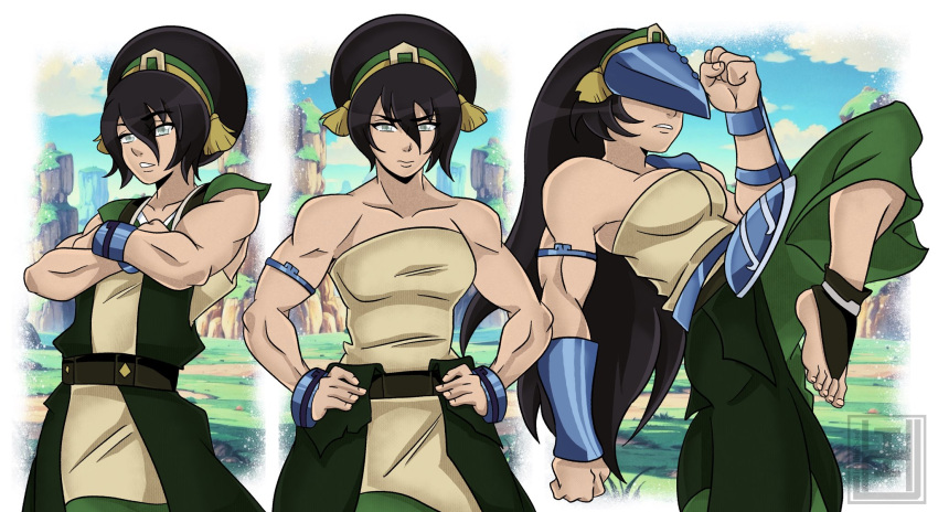 1girl, aged_up, ankle_cuffs, avatar:_aang_the_last_airbender, avatar:_the_last_airbender, avatar_legends, blind, capri_pants