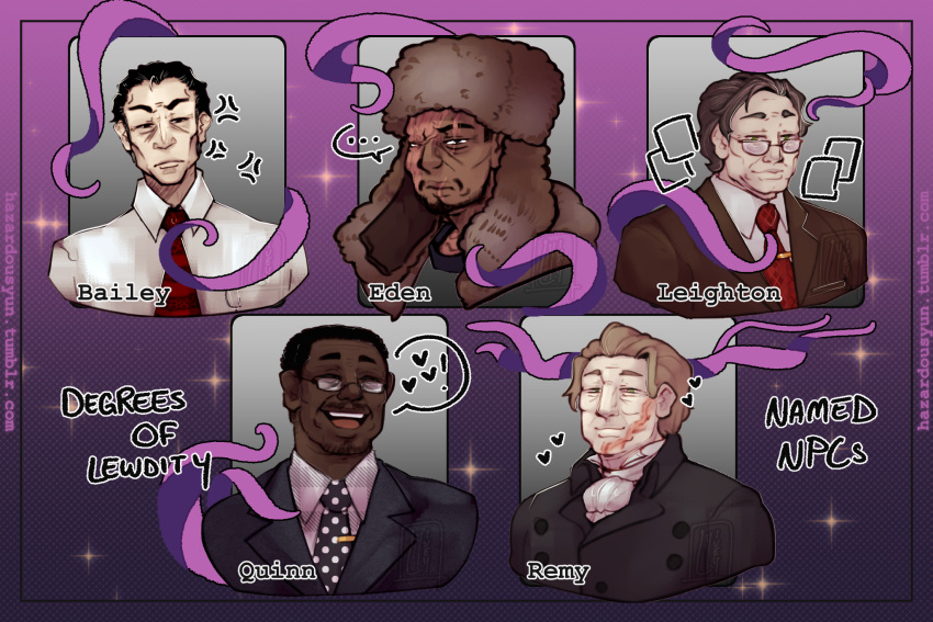 ..., 5boys, anger_vein, ascot, bailey_(degrees_of_lewdity), bailey_(male)_(degrees_of_lewdity), beard, black_hair