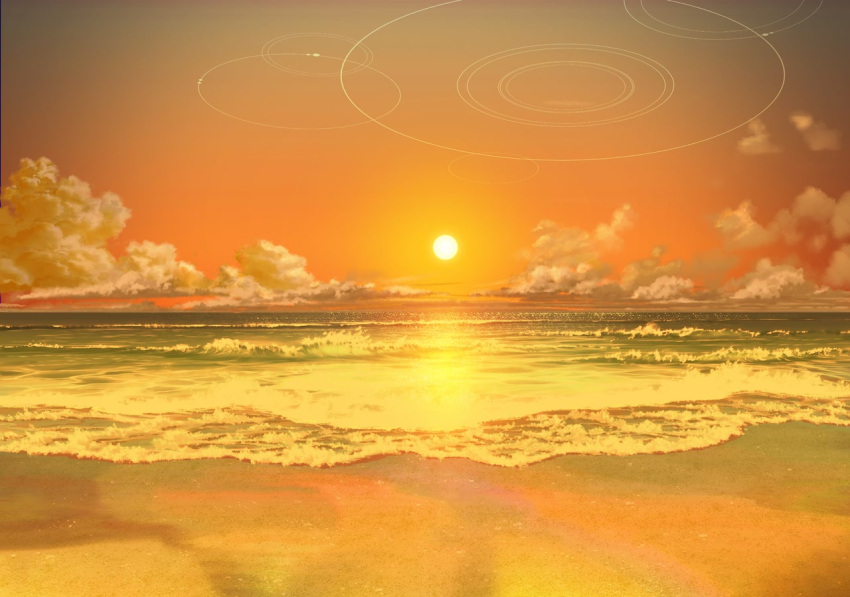 beach, blue_archive, clouds, cloudy_sky, cumulonimbus_cloud, evening, game_asset, golden_hour