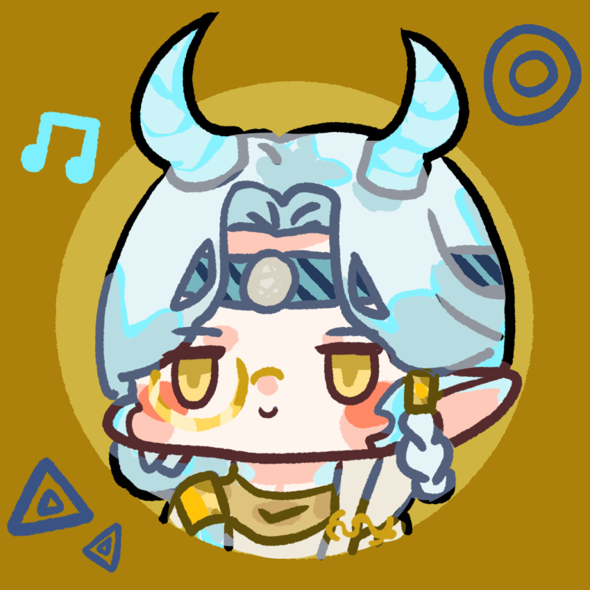 1girl, bare_shoulders, blue_headband, blue_horns, blue_scales, blush_stickers, braid, braided_hair_rings