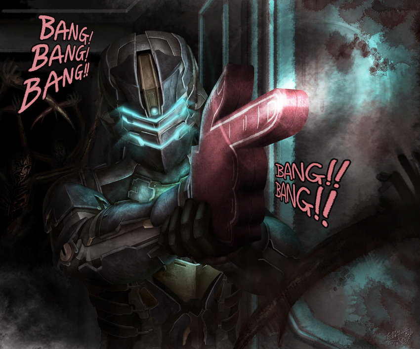 blood, creature, dead_space, dead_space_2, examheart, foam_finger, helmet, isaac_clarke