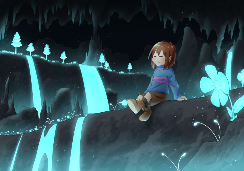 1other, 2021, 2d, ambiguous_gender, ankle_boots, aqua_flower, arm_support, black_socks