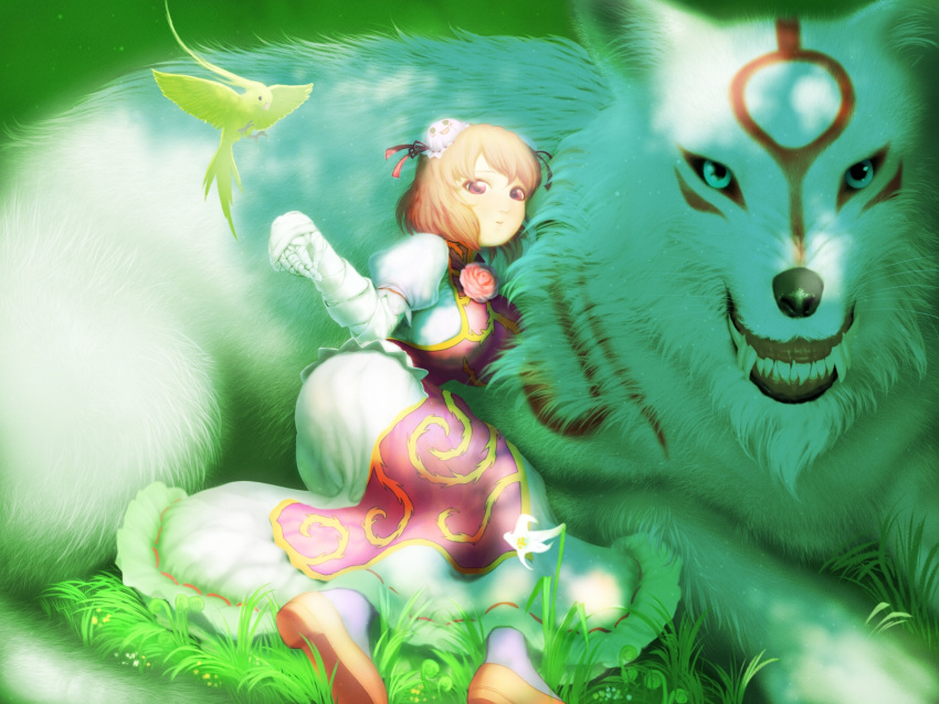animal, bandage, bandages, bird, breasts, bun_cover, crossover, double_bun