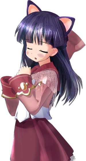 1girl, aisha_(maiden_breeder_2), animal_ears, blue_hair, blush_stickers, bow, breasts, cat_ears