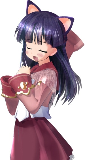 1girl, aisha_(maiden_breeder_2), animal_ears, blue_hair, blush_stickers, bow, breasts, cat_ears
