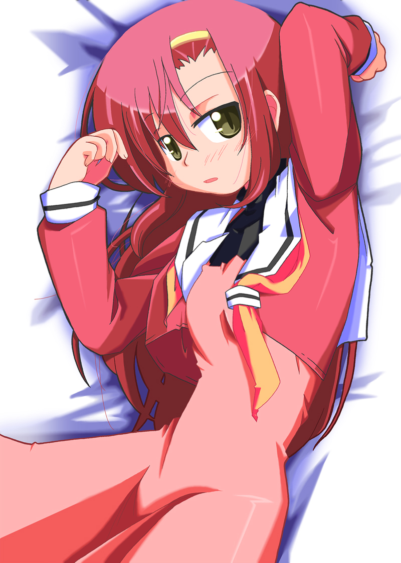 1girl, blush, commentary_request, dress, fingernails, green_eyes, hair_between_eyes, hairband