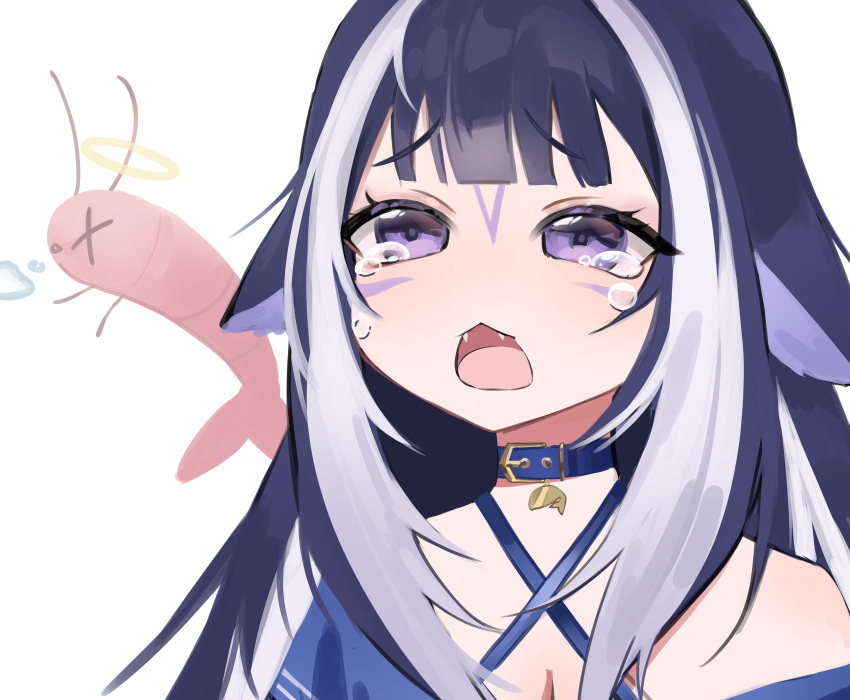 1girl, absurdres, animal, belt, belt_collar, blue_belt, blue_collar, blue_hair