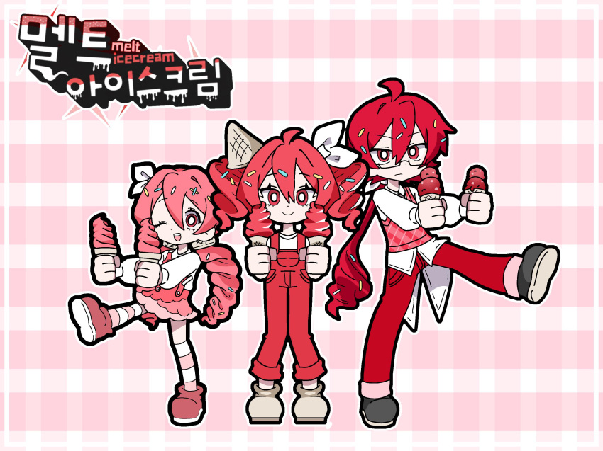 1boy, 2girls, artist_request, brother_and_sister, drill, drill_hair, drill_ponytail, family