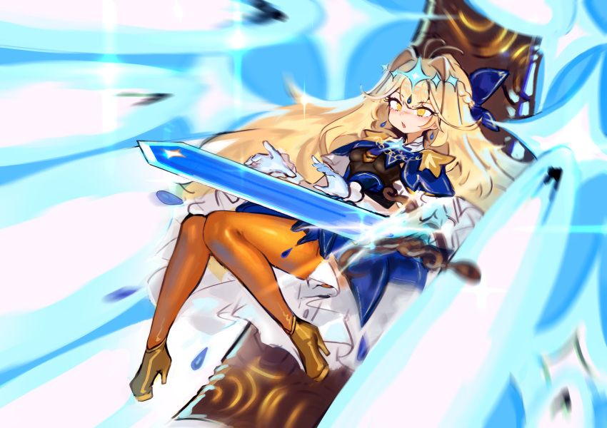 1girl, absurdres, blonde_hair, breasts, chinese_commentary, circlet, commentary_request, floating