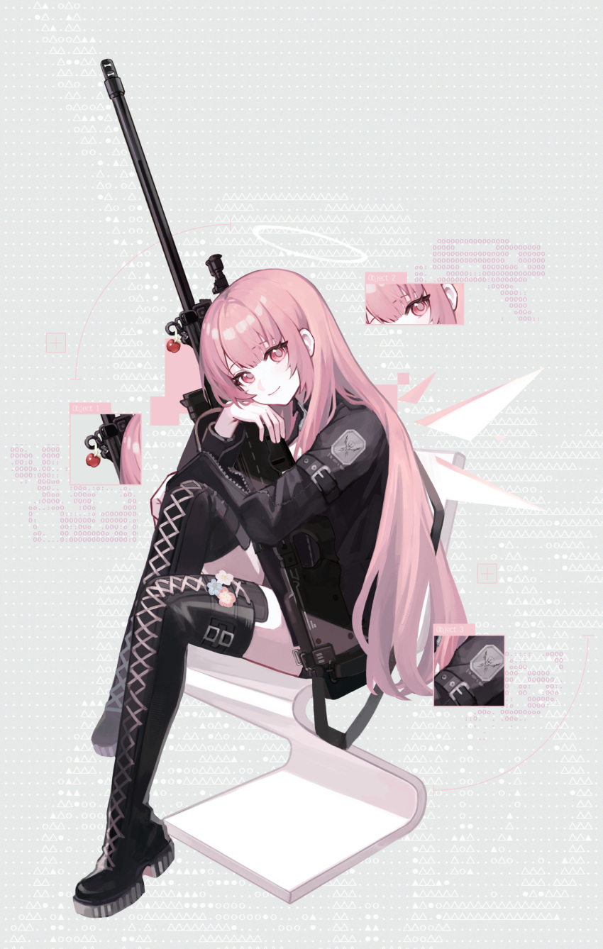 1girl, absurdres, arknights, belt, belt_buckle, black_belt, black_boots, black_jacket