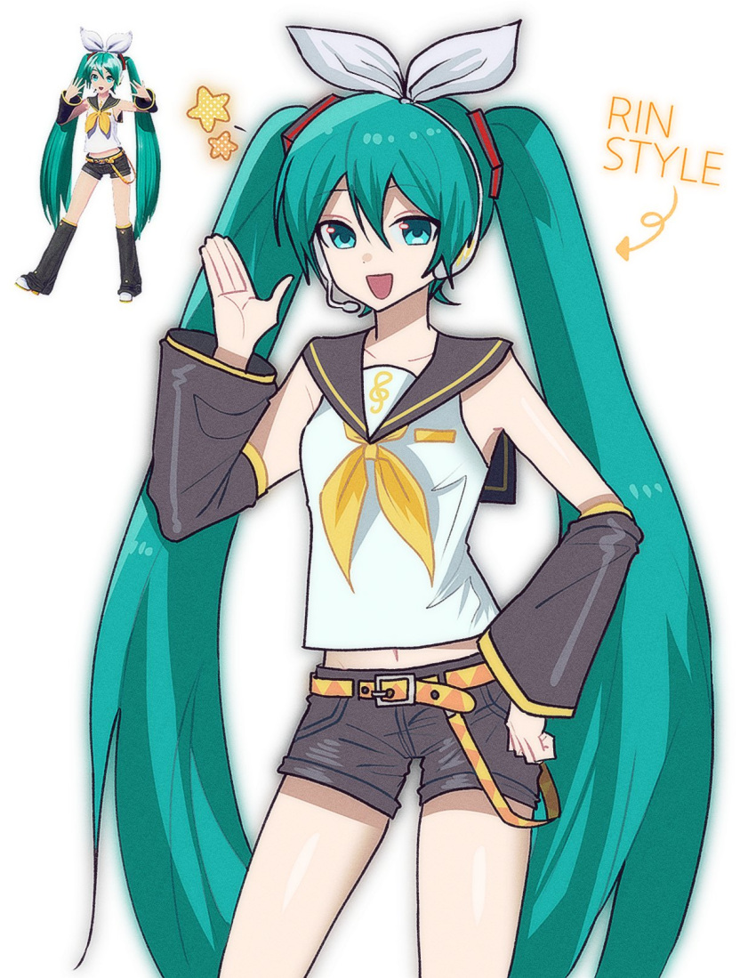 :d, aqua_eyes, aqua_hair, belt, bow, commentary_request, cosplay, d2nto