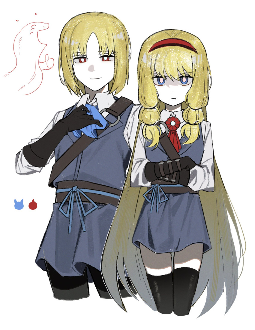 1boy, 1girl, angry, asdf1211950, black_pantyhose, black_souls, blonde_hair, blue_eyes