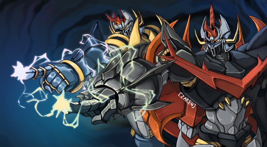 absurdres, arm_slave_(mecha), armor, black_armor, denliner, glowing, glowing_eyes, great_mazinger