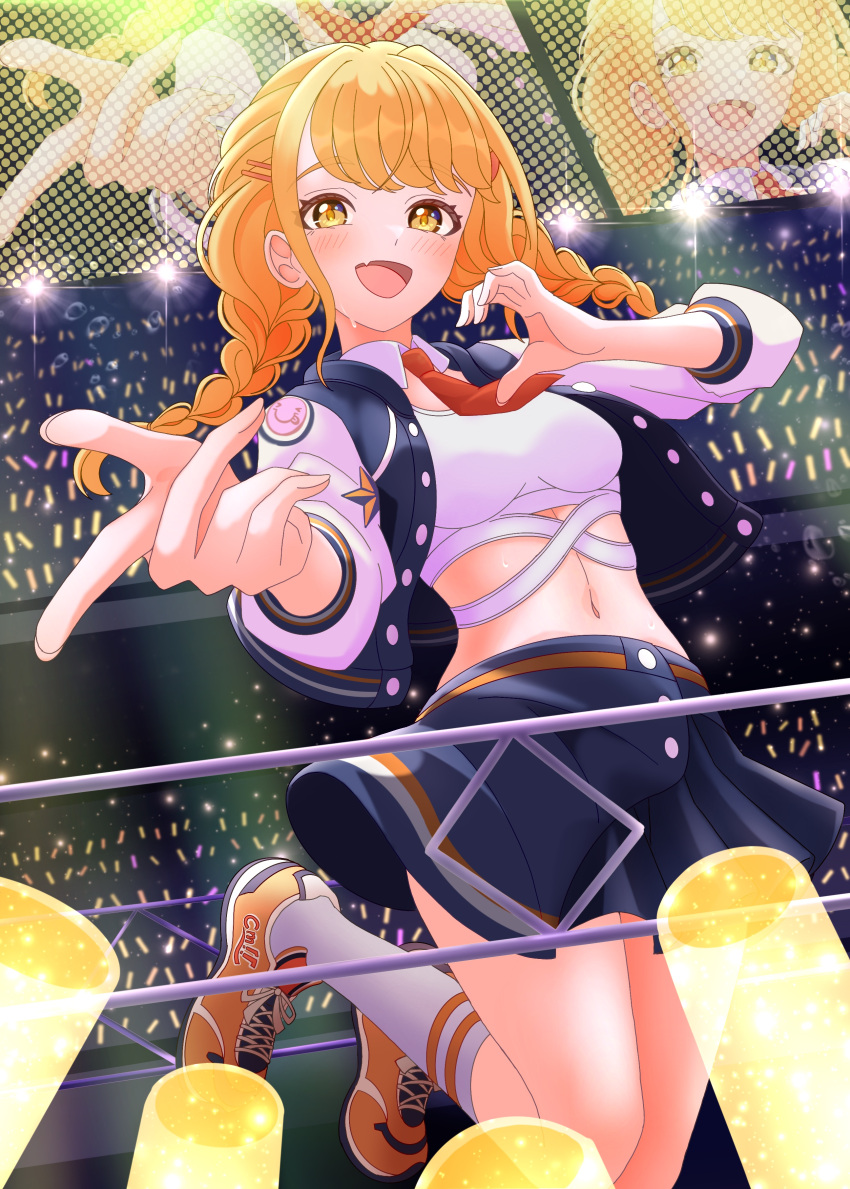 1girl, absurdres, black_skirt, blonde_hair, braid, breasts, campus_mode!!_(idolmaster), commentary_request