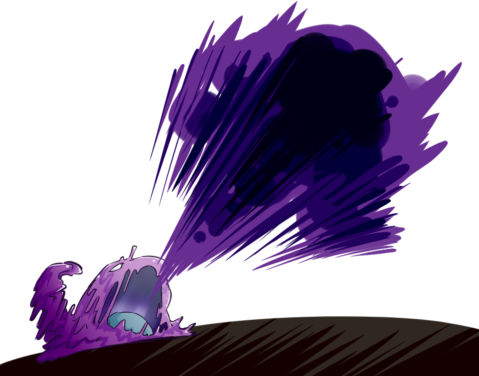 commentary_request, full_body, fyaramo, gunk_shot_(pokemon), muk, no_humans, open_mouth, pokemon, pokemon_(creature), pokemon_focus, pokemon_move, simple_background, solo, white_background