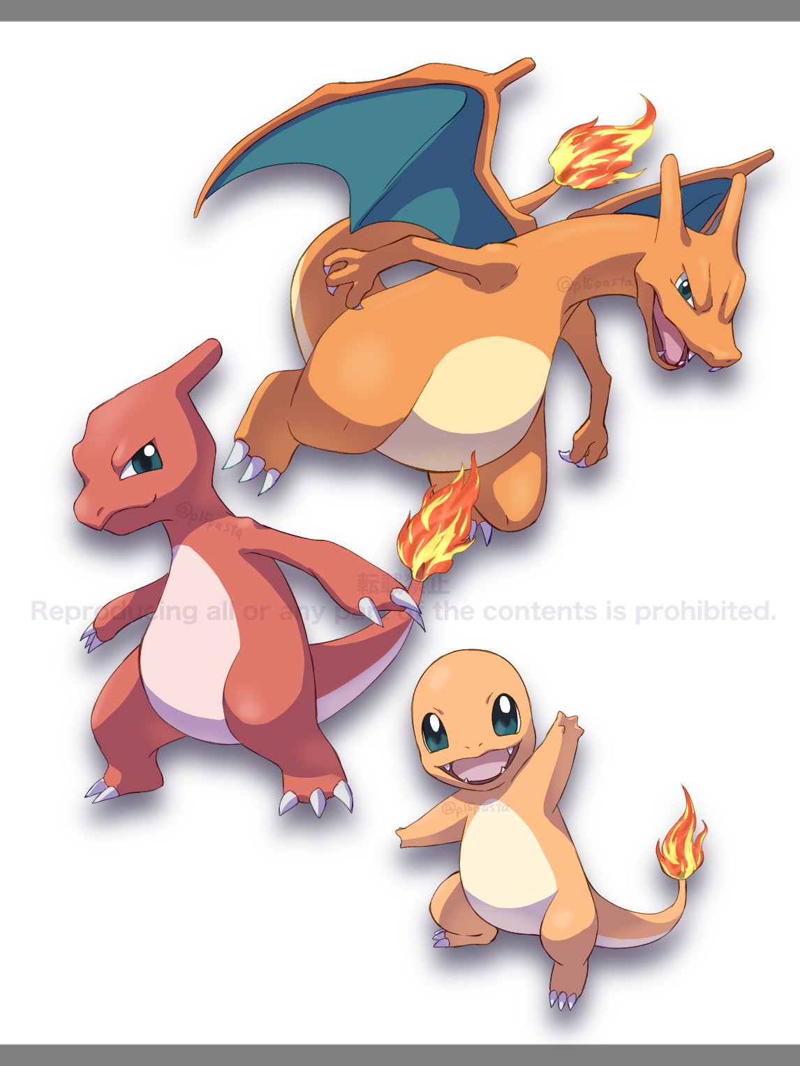 charizard, charmander, claws, closed_mouth, commentary_request, dokuichigo_pasta, evolutionary_line, fire