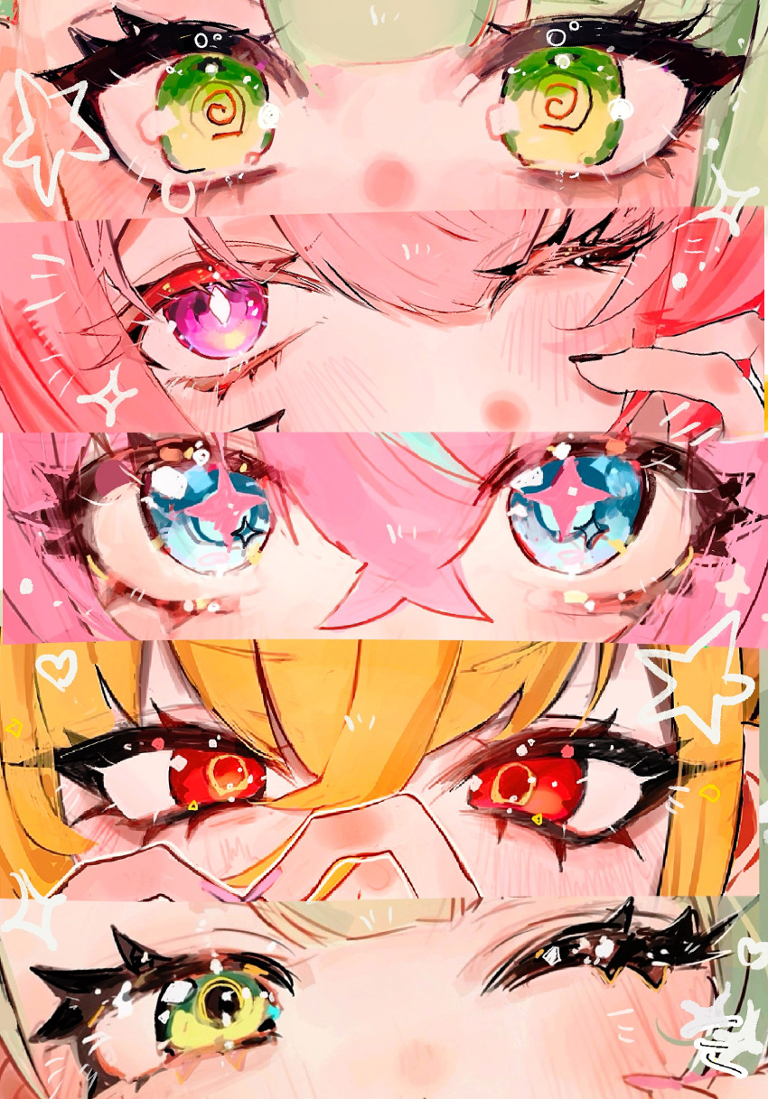 +_+, 4girls, @_@, aria_(zenless_zone_zero), blue_eyes, blunt_bangs, blush, cissia_(zenless_zone_zero)
