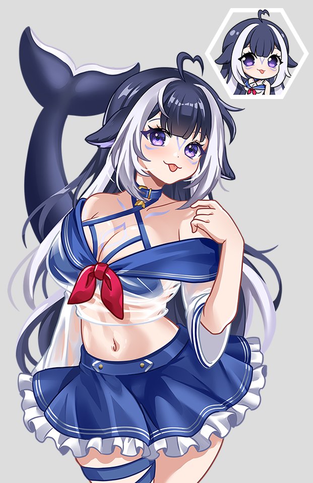 1girl, ahoge, animal_ears, belt_collar, blue_collar, blue_hair, blue_sailor_collar, blue_skirt