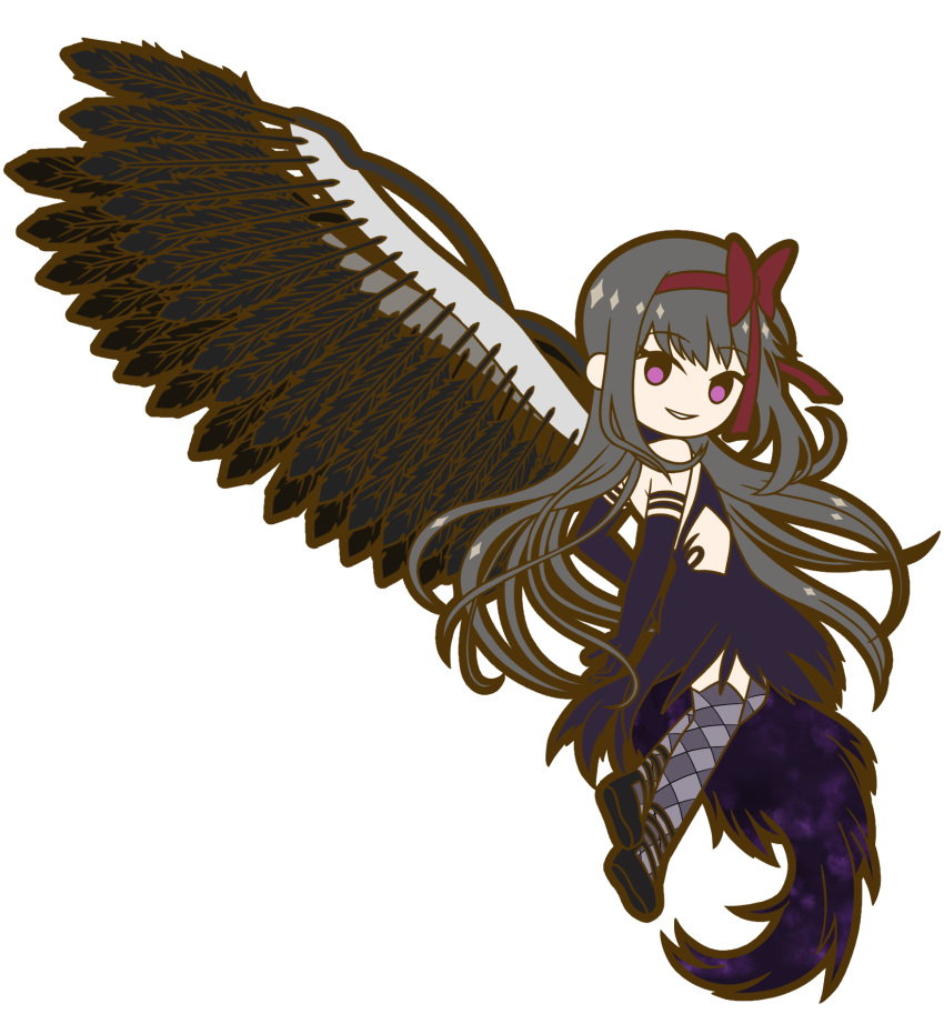 1girl, akemi_homura, akuma_homura, argyle_clothes, argyle_thighhighs, armband, bare_shoulders, black_armband