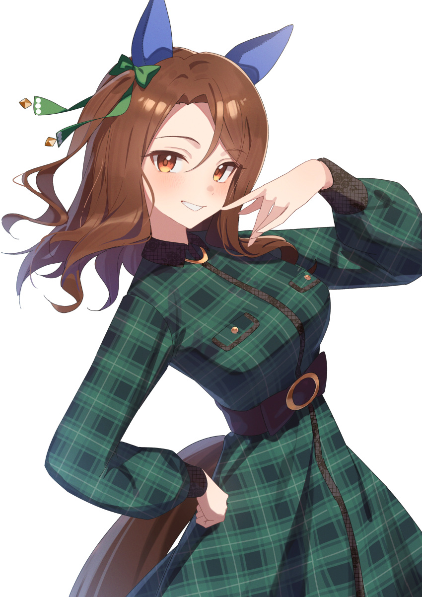 1girl, absurdres, animal_ears, blush, bow, breasts, brown_hair, brown_tail