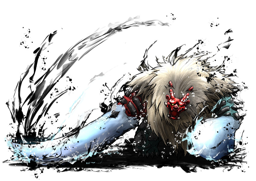 arm_blade, blue_skin, catherine5884, colored_skin, commentary_request, crystal_sword, fangs, goss_harag