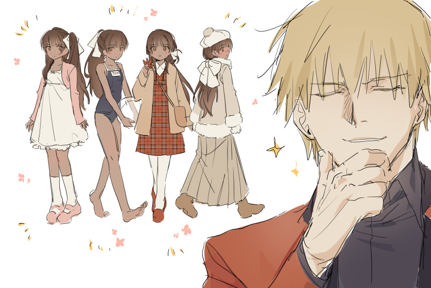 1boy, absurdres, blonde_hair, blush, brown_eyes, brown_hair, closed_eyes, commentary_request