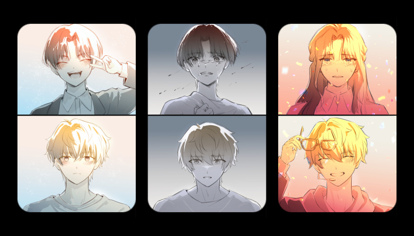 1boy, 1girl, :d, ^_^, absurdres, blazer, blonde_hair, blue_eyes
