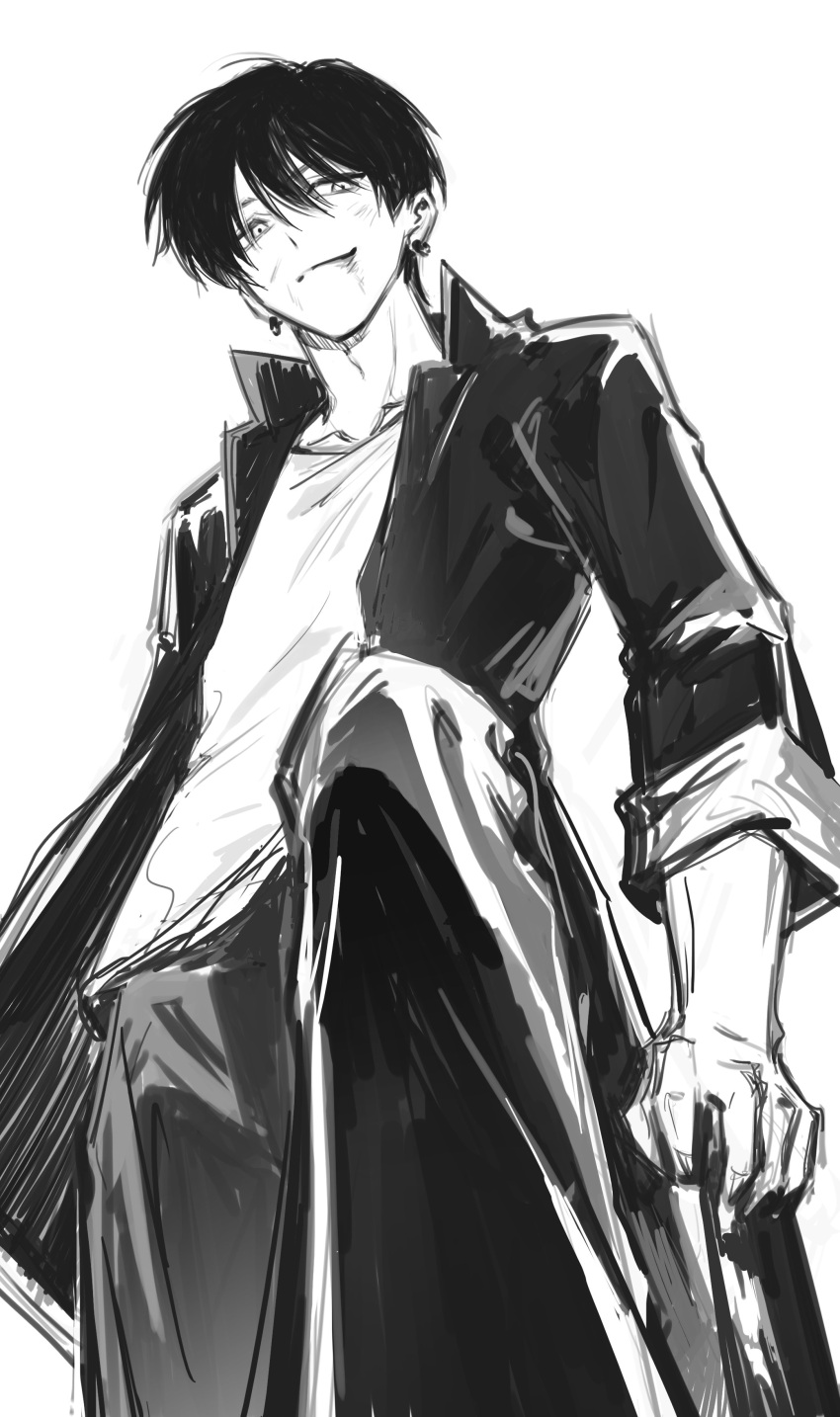 1boy, absurdres, bruise, bruise_on_face, closed_mouth, commentary, earrings, feet_out_of_frame