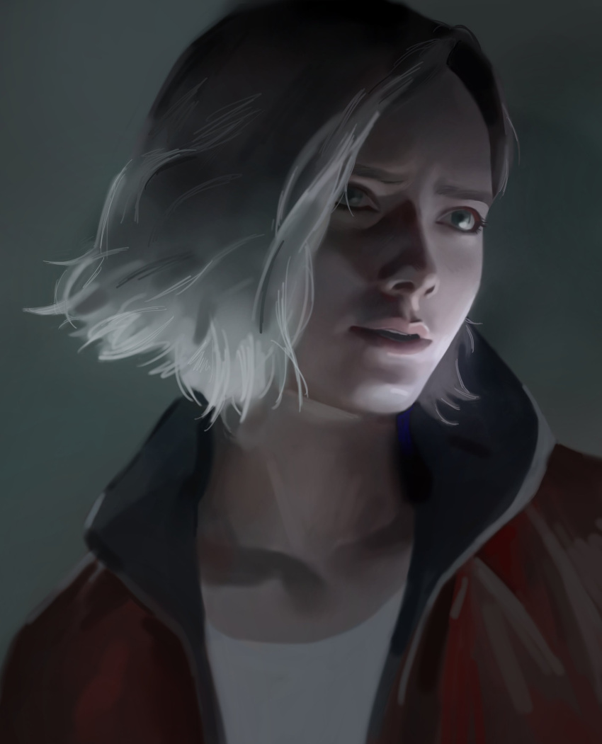 1girl, absurdres, blue_eyes, bob_cut, brown_jacket, grace_ashcroft, highres, jacket