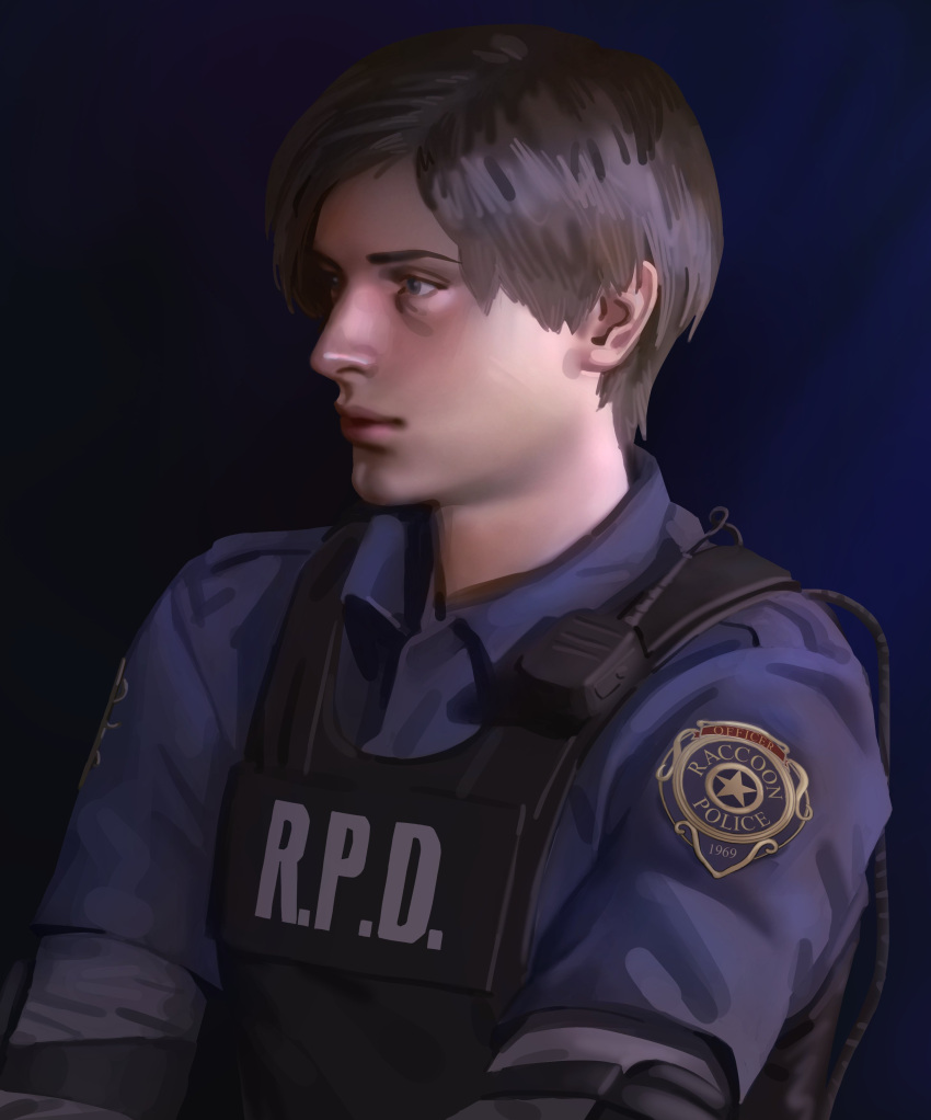 1boy, absurdres, aegyo_sal, black_vest, blue_eyes, blue_shirt, brown_hair, commentary