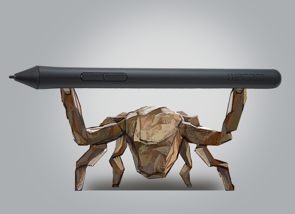 animal_focus, commentary, facing_viewer, full_body, holding, holding_stylus, meme, mr_kotets, no_humans, parody, project_hail_mary, rocky_(project_hail_mary), stylus, wacom
