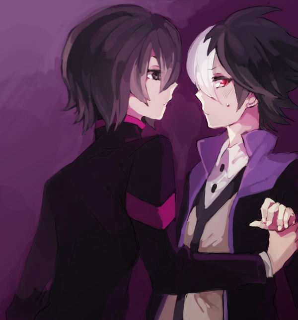 black_eyes, black_hair, danball_senki, haibara_yuuya, holding, ioko, kaidou_jin, male