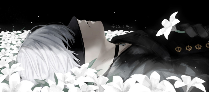 1boy, 9s_(nier:automata), black_choker, black_coat, black_gloves, blindfold, choker, closed_mouth
