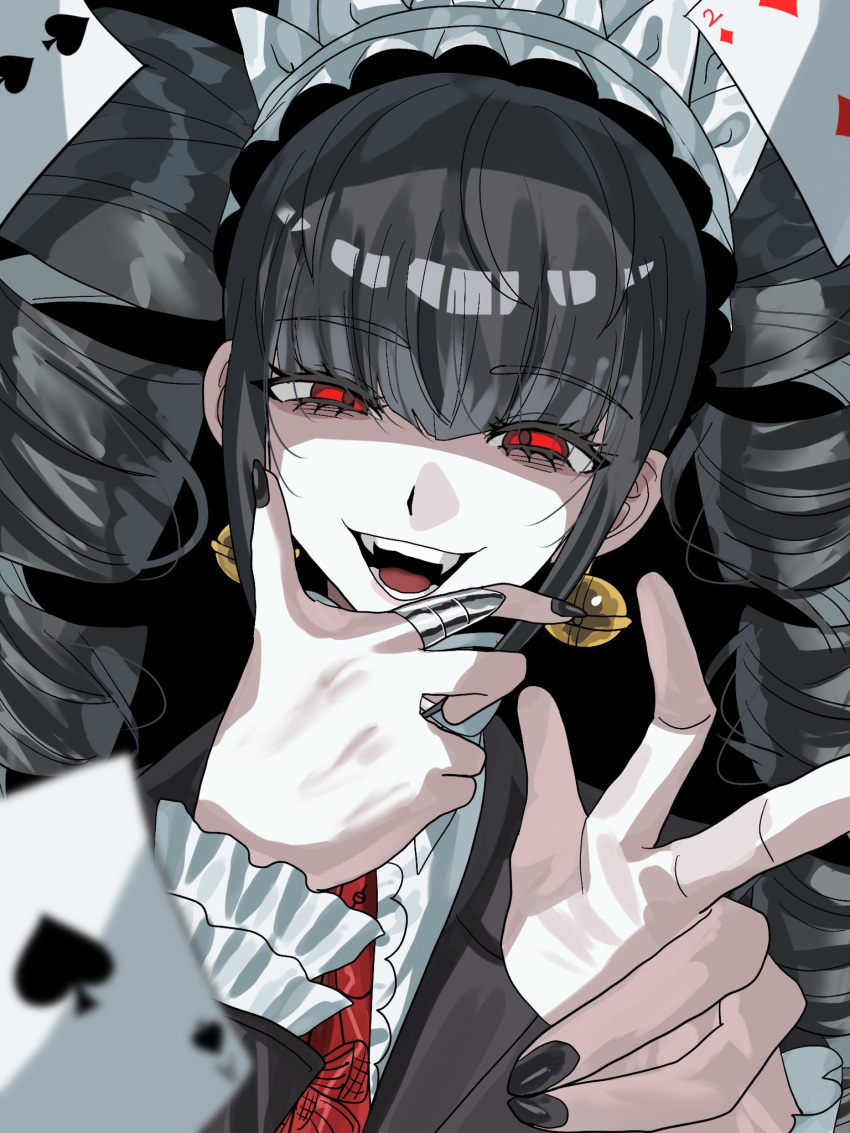 1girl, black_hair, black_jacket, black_nails, card, celestia_ludenberg, danganronpa:_trigger_happy_havoc, danganronpa_(series)