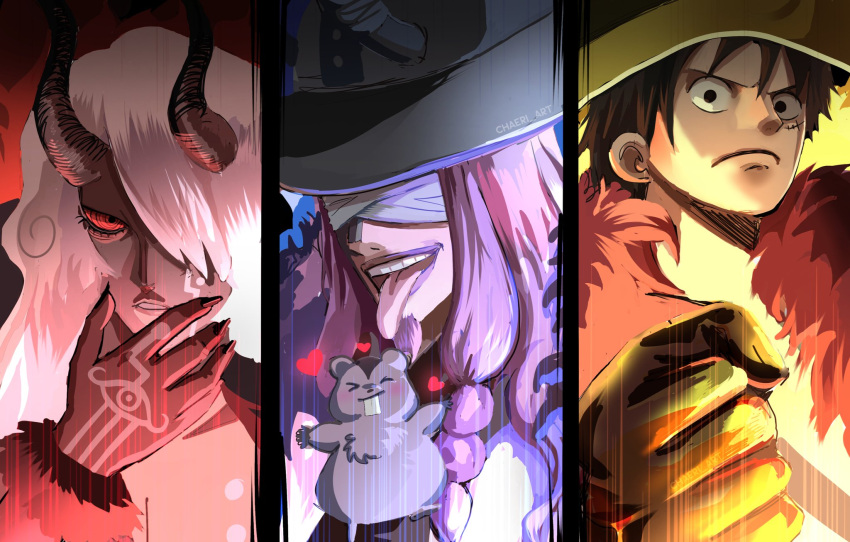 3boys, bandages, bandages_over_eyes, black_hair, body_markings, braid, braided_sidelocks, cape