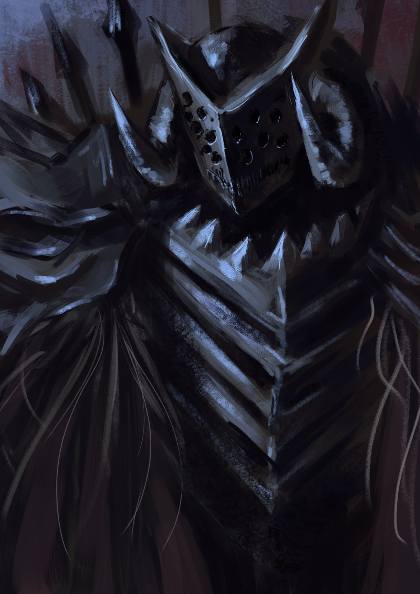 absurdres, armor, black_armor, black_eyes, black_helmet, black_souls, black_souls_2, cloak