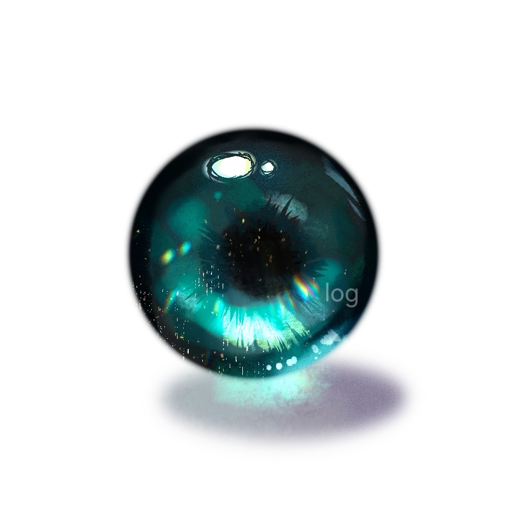 chinese_commentary, commentary_request, ender_pearl, log0119684, minecraft, no_humans, object_focus, orb, painterly, procreate_(medium), refraction, shadow, simple_background, still_life, watermark, white_background
