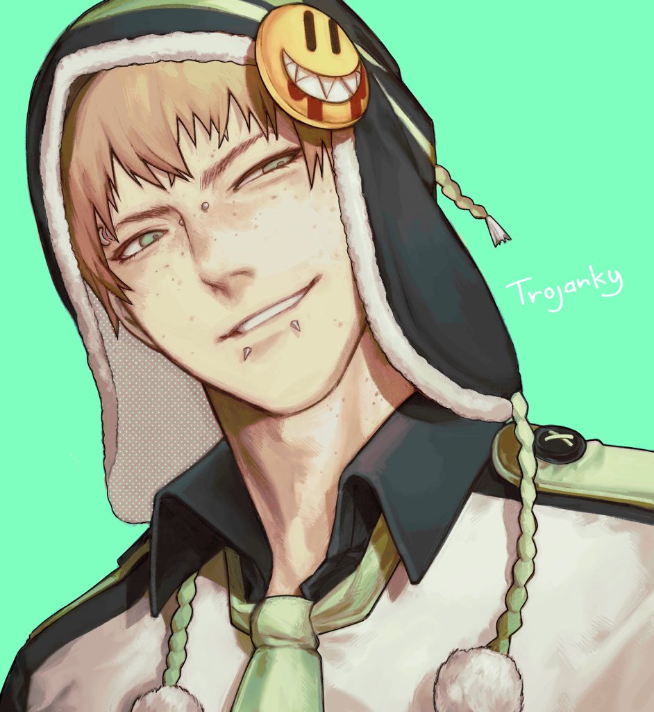 1boy, artist_name, bridge_piercing, brown_hair, collared_shirt, commentary, dramatical_murder, eyebrow_piercing