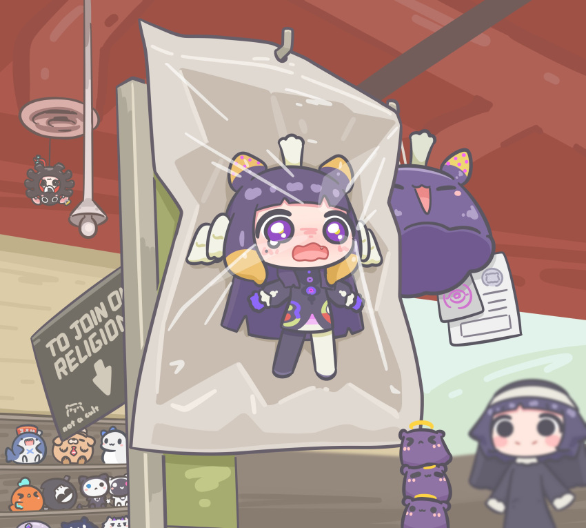 1girl, absurdres, blunt_bangs, chibi, commentary, english_commentary, halo, highres