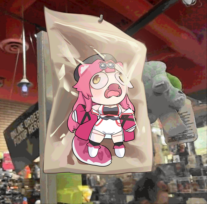 1girl, absurdres, animal_ears, breasts, bulbasaur, chibi, commentary, english_commentary