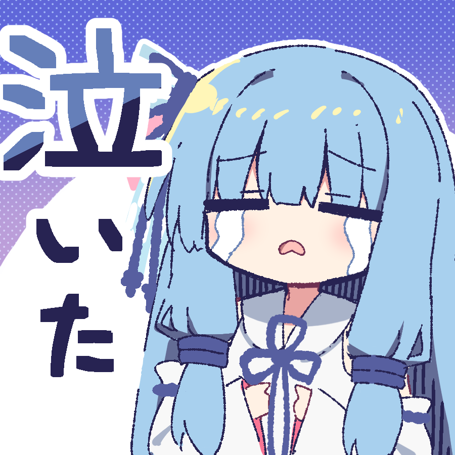 1girl, bare_shoulders, blue_hair, blunt_bangs, closed_eyes, commentary, crying, dated_commentary