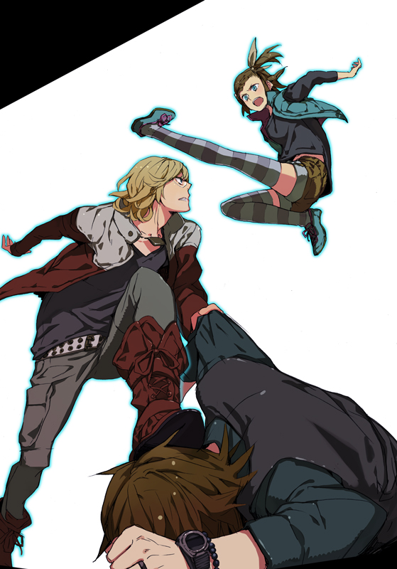 2boys, age_difference, bad_id, barnaby_brooks_jr, belt, blonde_hair, blue_eyes, boots