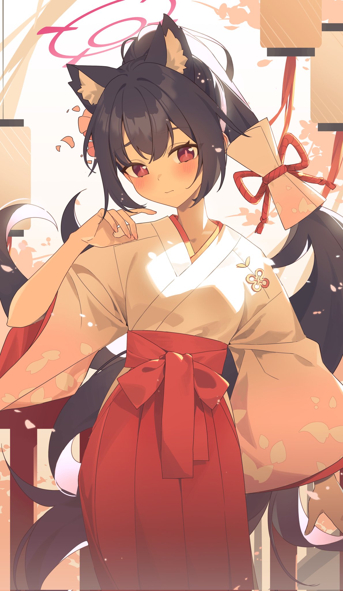 1girl, airseal, animal_ears, black_hair, blue_archive, blush, cat_ears, chinese_commentary