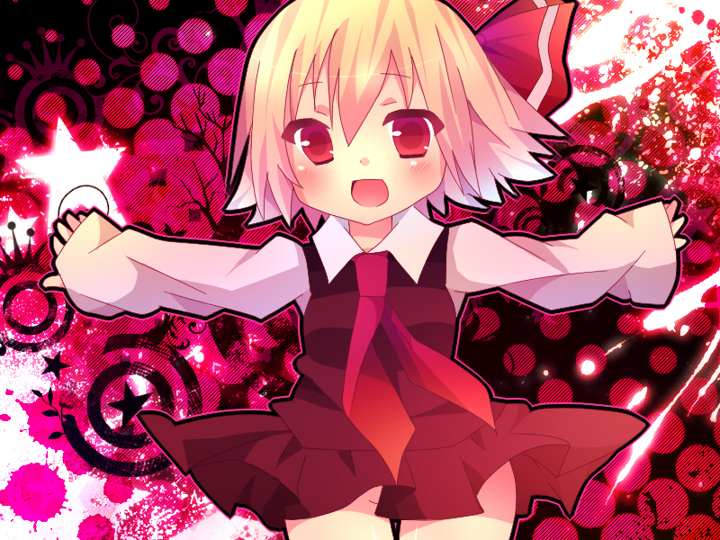 ascot, bad_id, blonde_hair, blush, chibi, child, hair_ribbon, no_panties